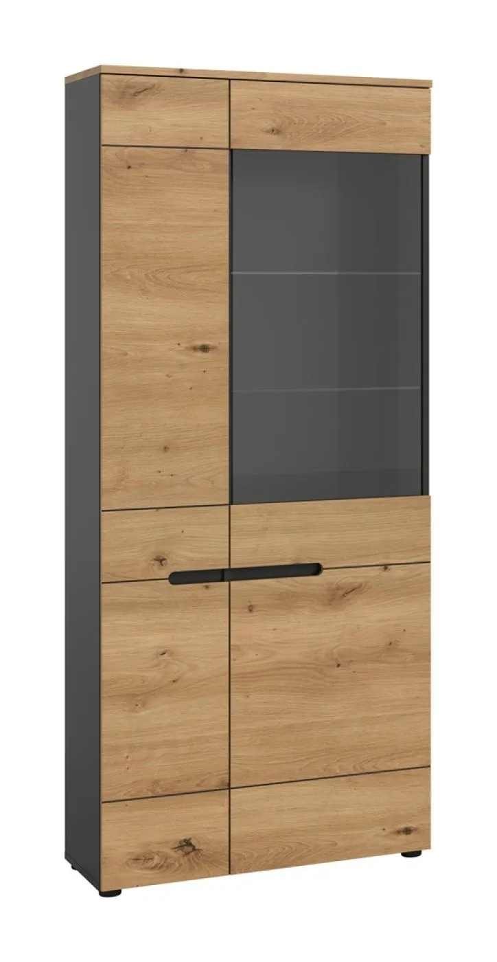Vitrine Canu | Basalt grau / Artisan Eiche ohne Beleuchtung