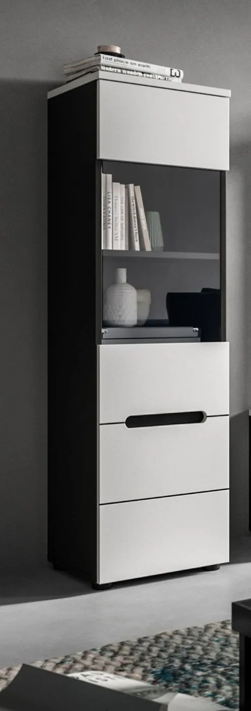 Vitrine Canu | weiß / Basalt Grau mit Beleuchtung