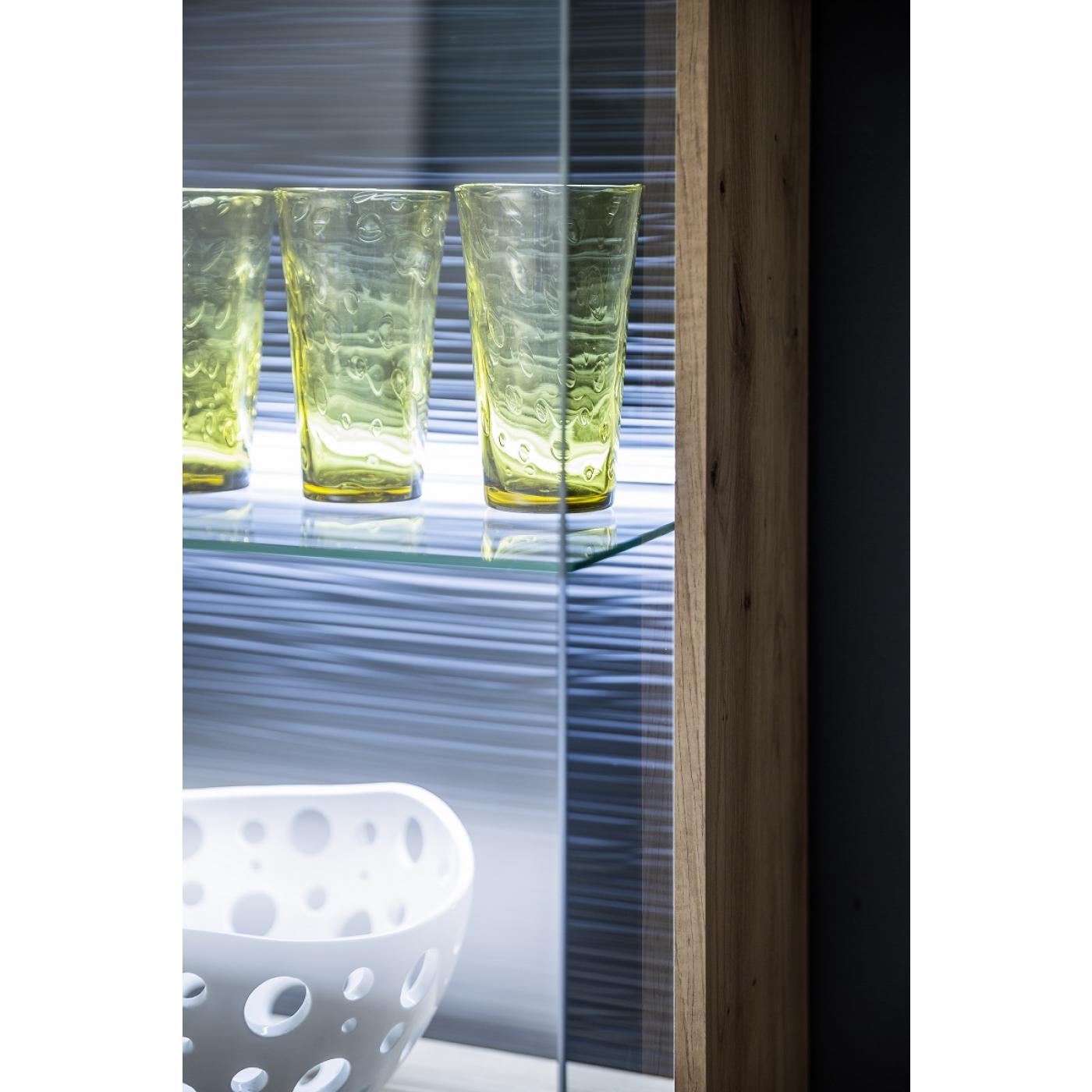 Vitrine Cortona | Balkeneiche / anthrazit | LED Beleuchtung