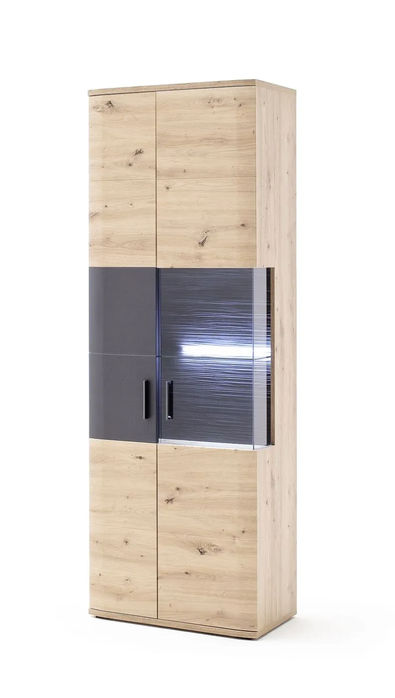 Vitrine Cortona | Balkeneiche / anthrazit | LED Beleuchtung