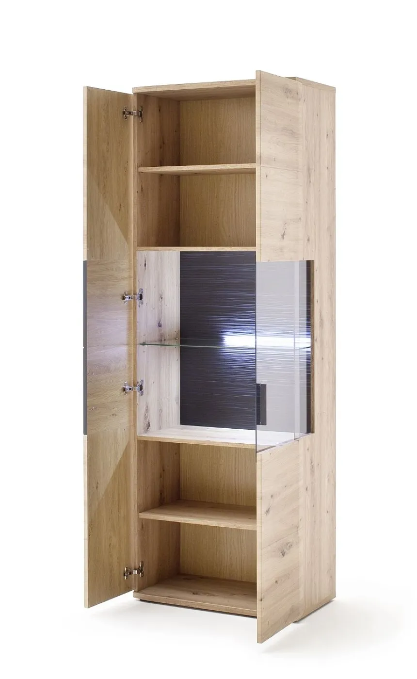 Vitrine Cortona | Balkeneiche / anthrazit | LED Beleuchtung