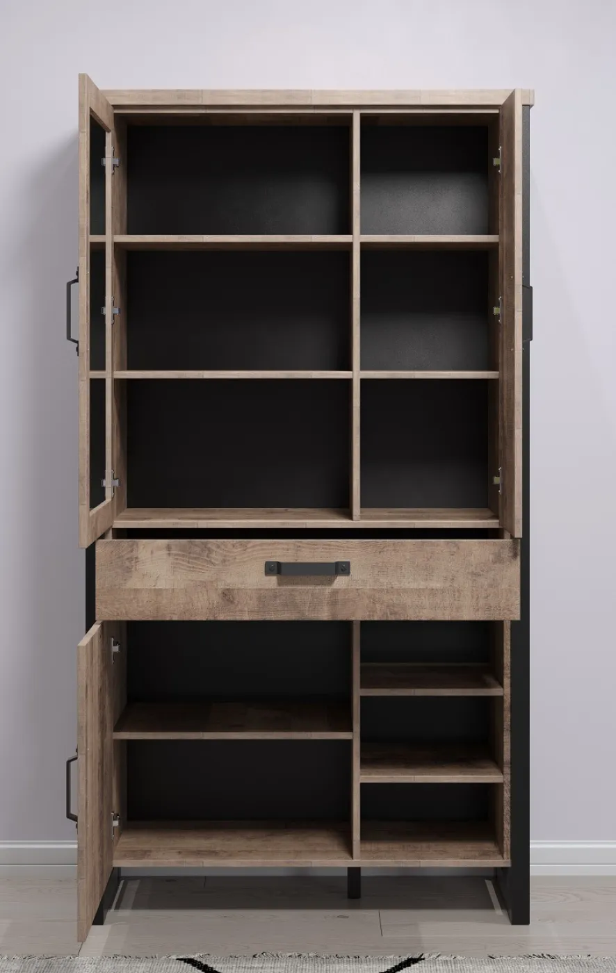 Vitrine Emile groß | Eiche Tabak / Schwarz