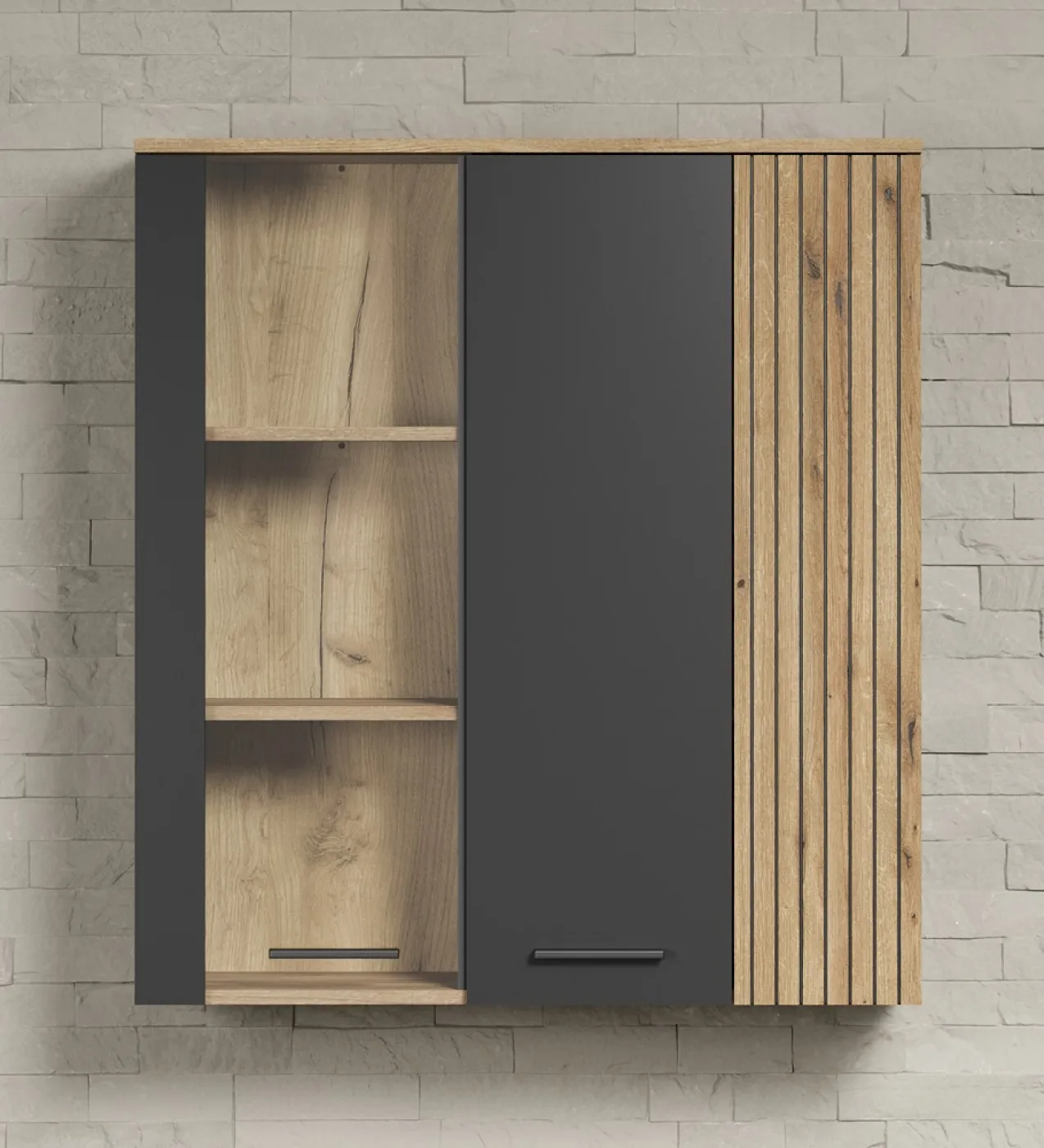 Vitrine Esteban | Anthrazit / Coast Evoke Oak 3 Set LED Unterbauspot