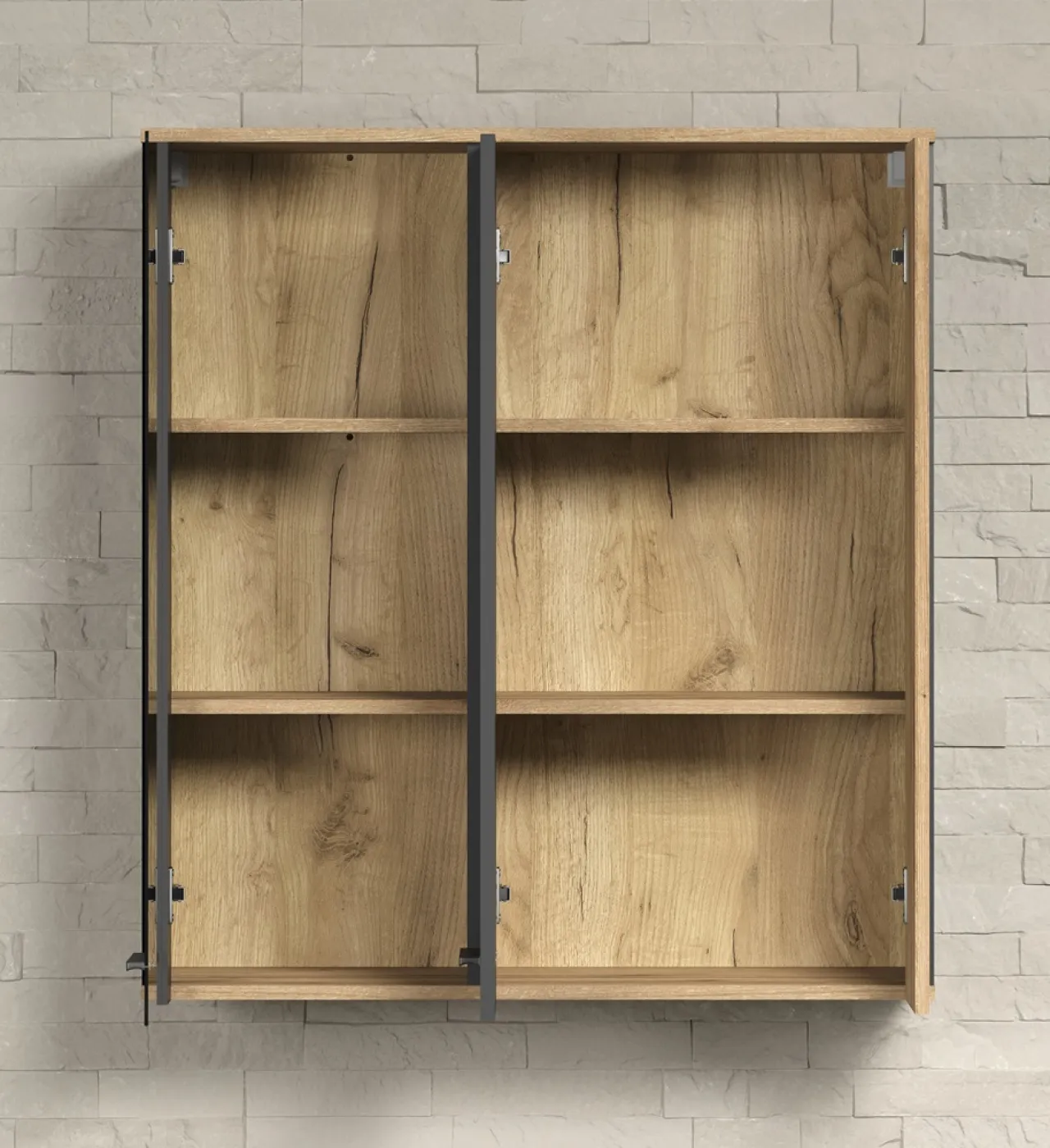 Vitrine Esteban | Anthrazit / Coast Evoke Oak 3 Set LED Unterbauspot