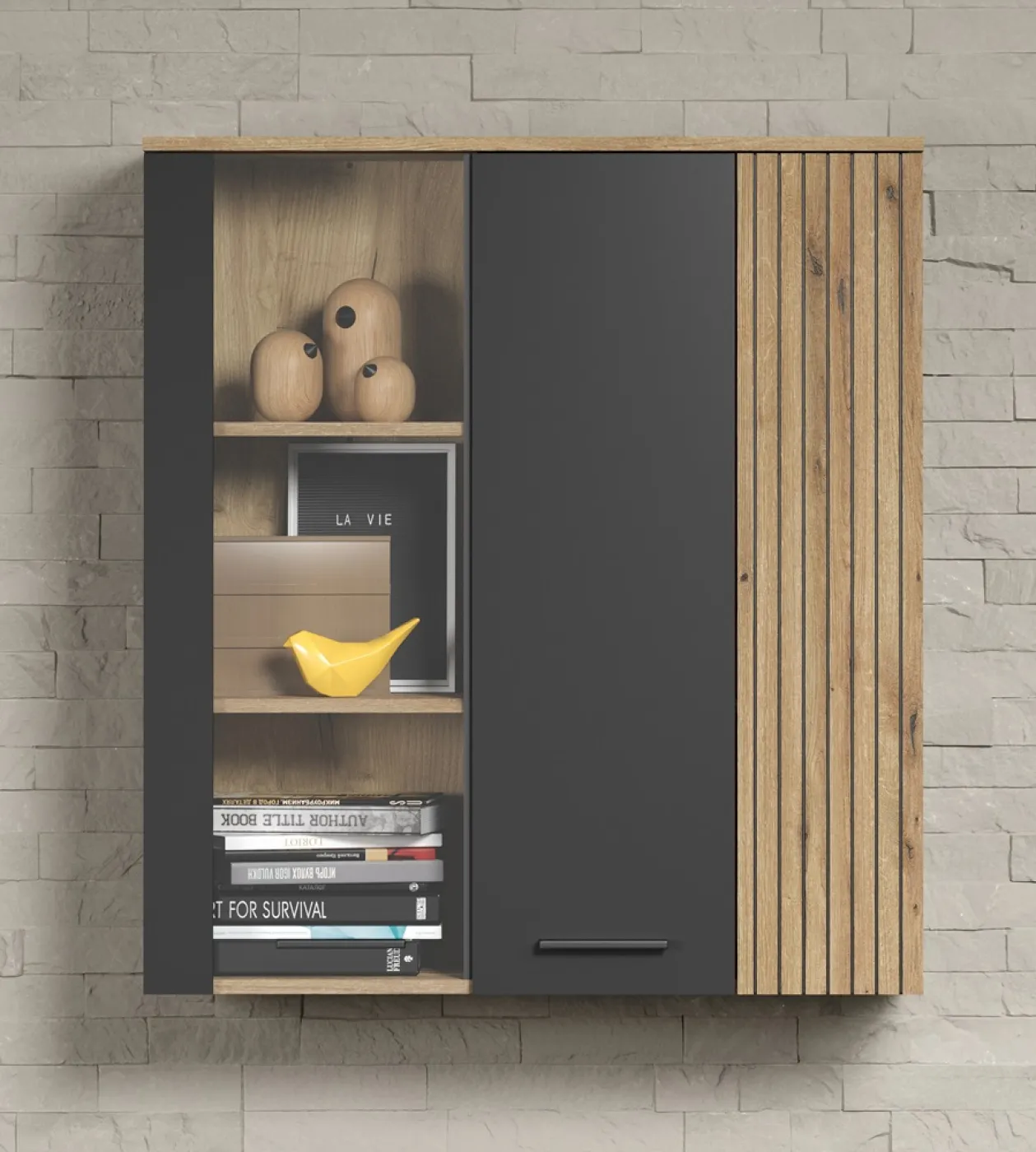 Vitrine Esteban | Anthrazit / Coast Evoke Oak ohne Beleuchtung