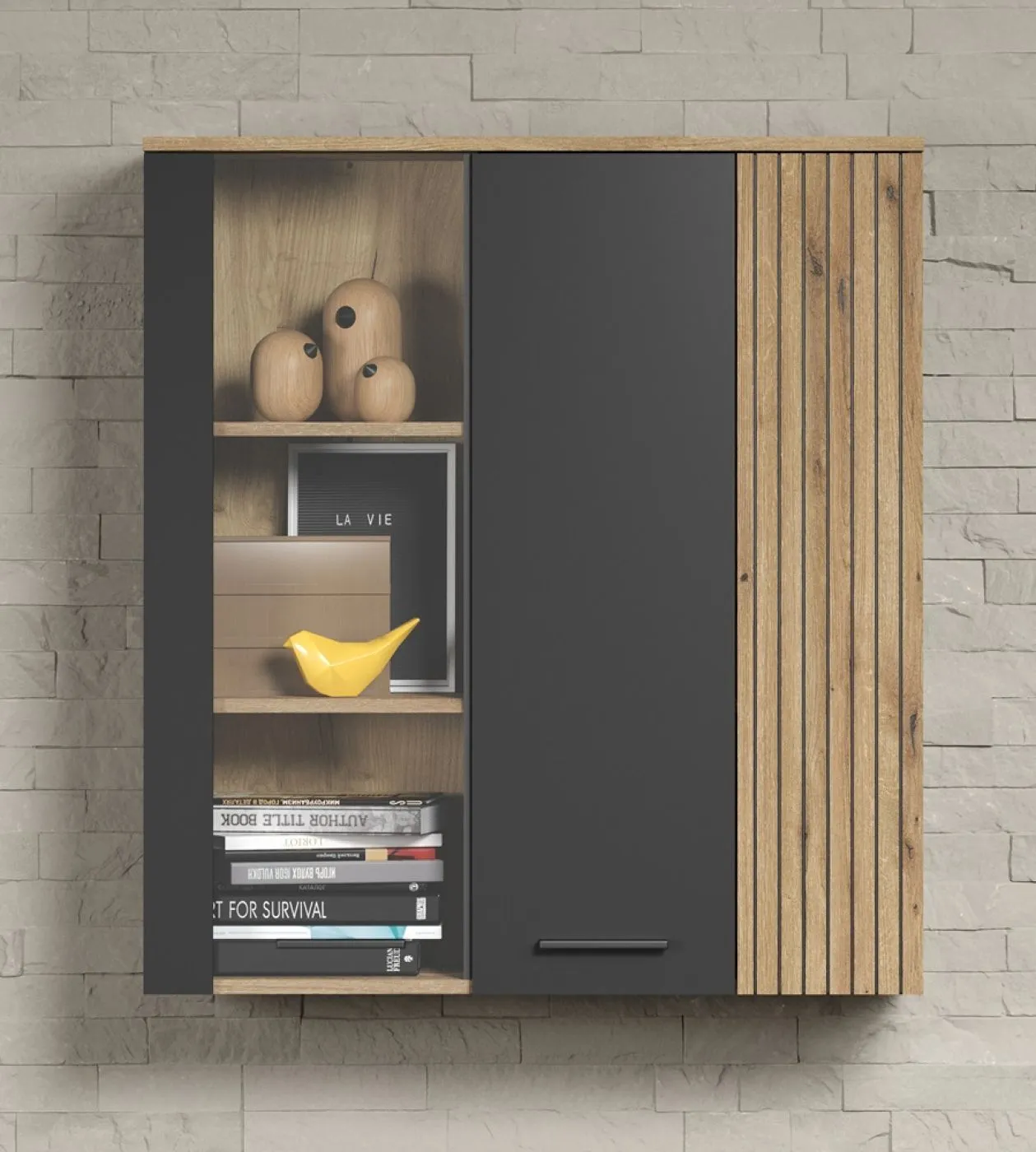 Vitrine Esteban | Anthrazit / Coast Evoke Oak ohne Beleuchtung