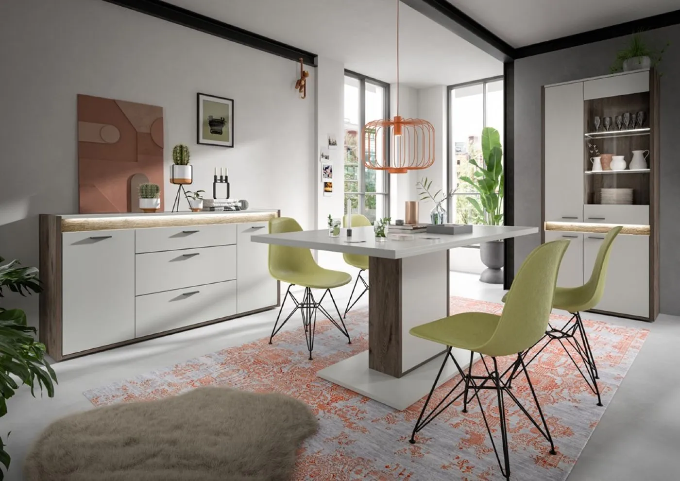 Vitrine Falcona breit | Nox Oak dunkel / hellgrau | LED Beleuchtung