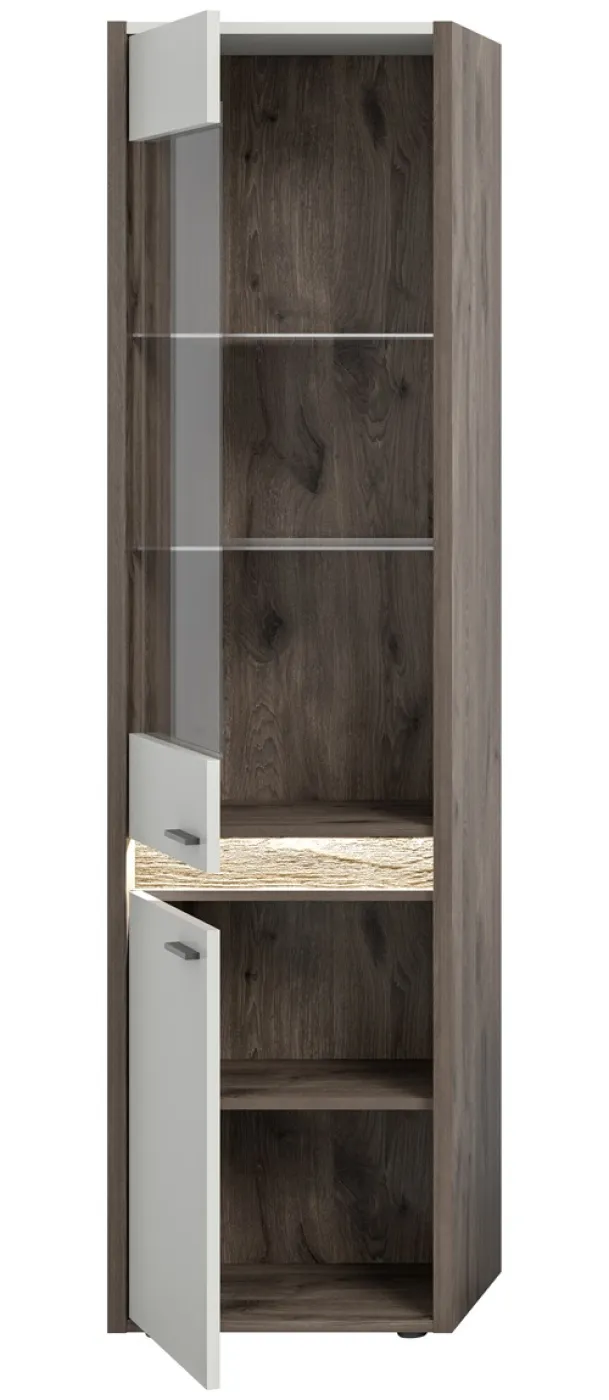 Vitrine Falcona | Nox Oak dunkel / hellgrau | LED Beleuchtung