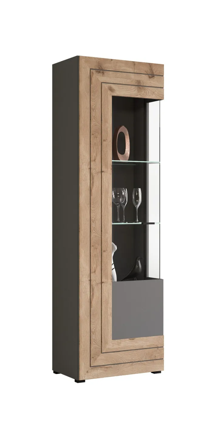 Vitrine Freno | grau matt / Nox Oak | inkl. LED Beleuchtung ohne Beleuchtung