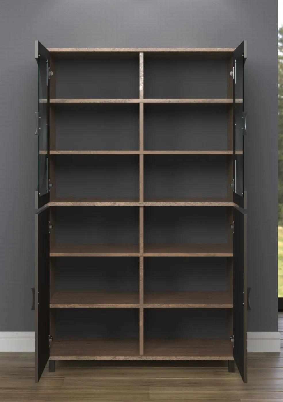 Vitrine Fusion | Rostoptik Rusty Flow / Perlbronze mit Beleuchtung