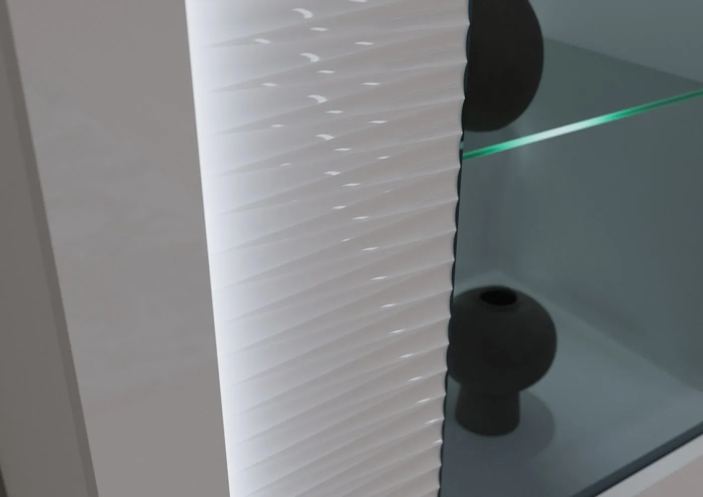 Vitrine halbhoch Skylight | weiß Hochglanz | inkl. Frontbeleuchtung ohne Glasbodenclip