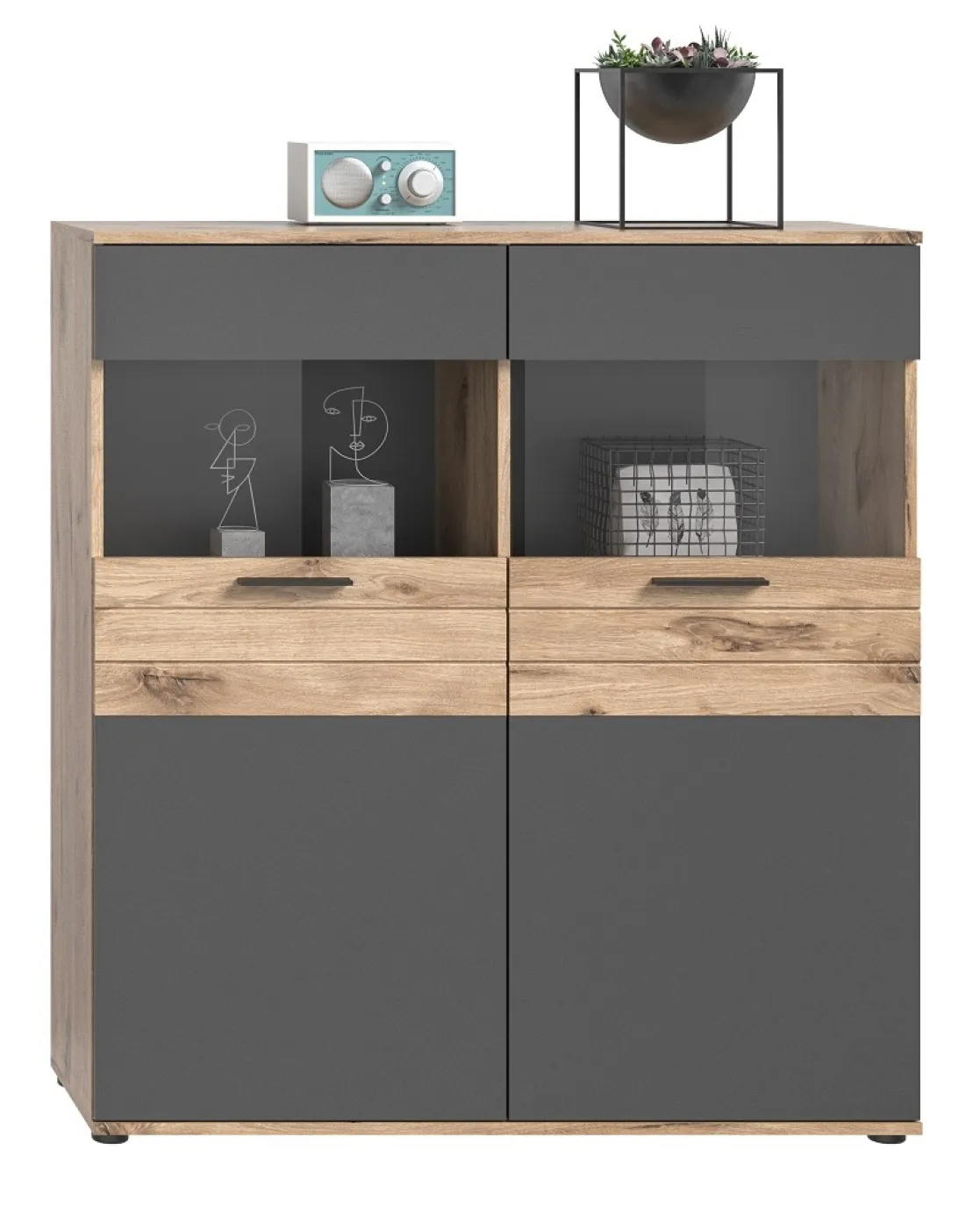 Vitrine Highboard Mason | Nox Oak / Basalt Grau ohne Beleuchtung