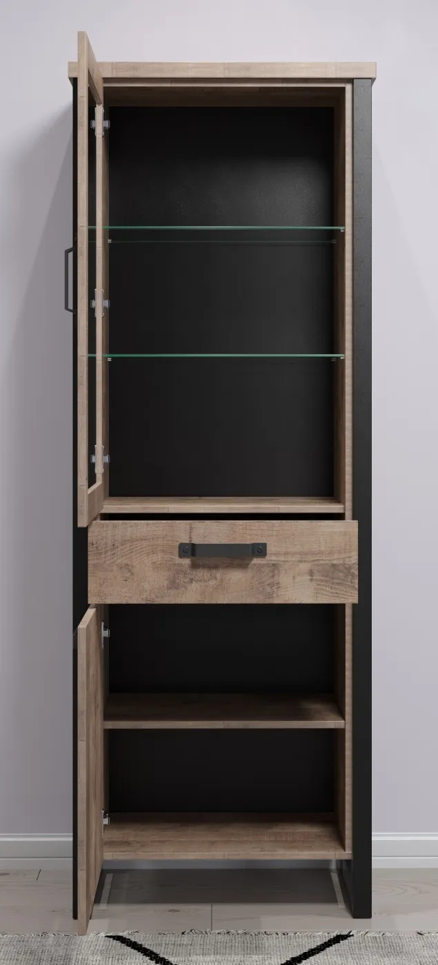 Vitrine Hochschrank Emile klein | Eiche Tabak / Schwarz
