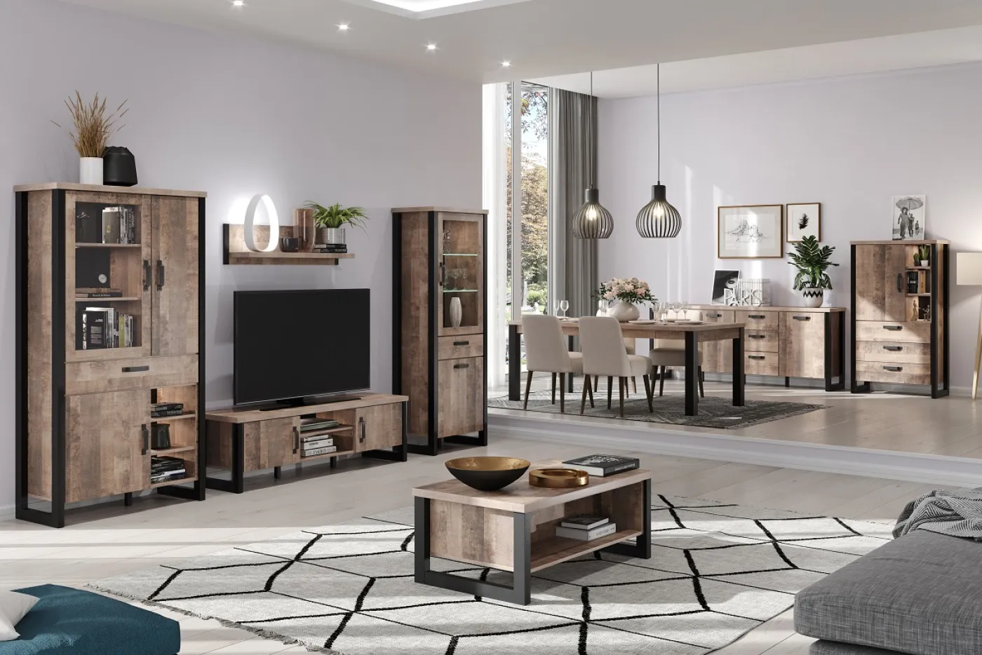 Vitrine Hochschrank Emile klein | Eiche Tabak / Schwarz