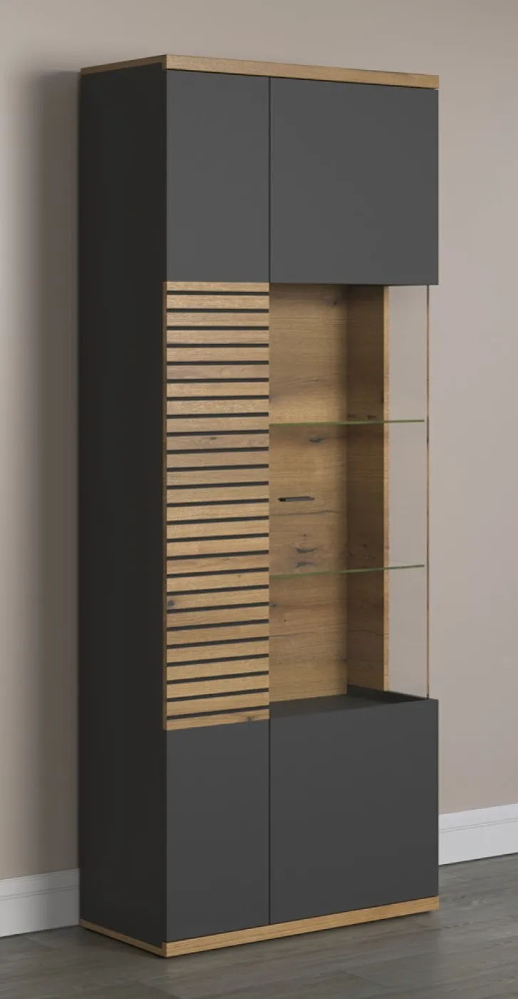 Vitrine Hochschrank Norris | grau / Coast Evoke Oak | 80 cm x 205 cm x 37 cm Komplettset