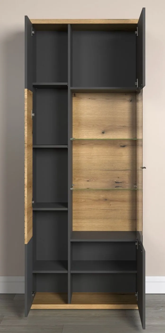 Vitrine Hochschrank Norris | grau / Coast Evoke Oak | 80 cm x 205 cm x 37 cm Komplettset