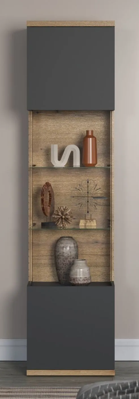 Vitrine Hochschrank Norris | grau / Coast Evoke Oak | verschiedene Größen