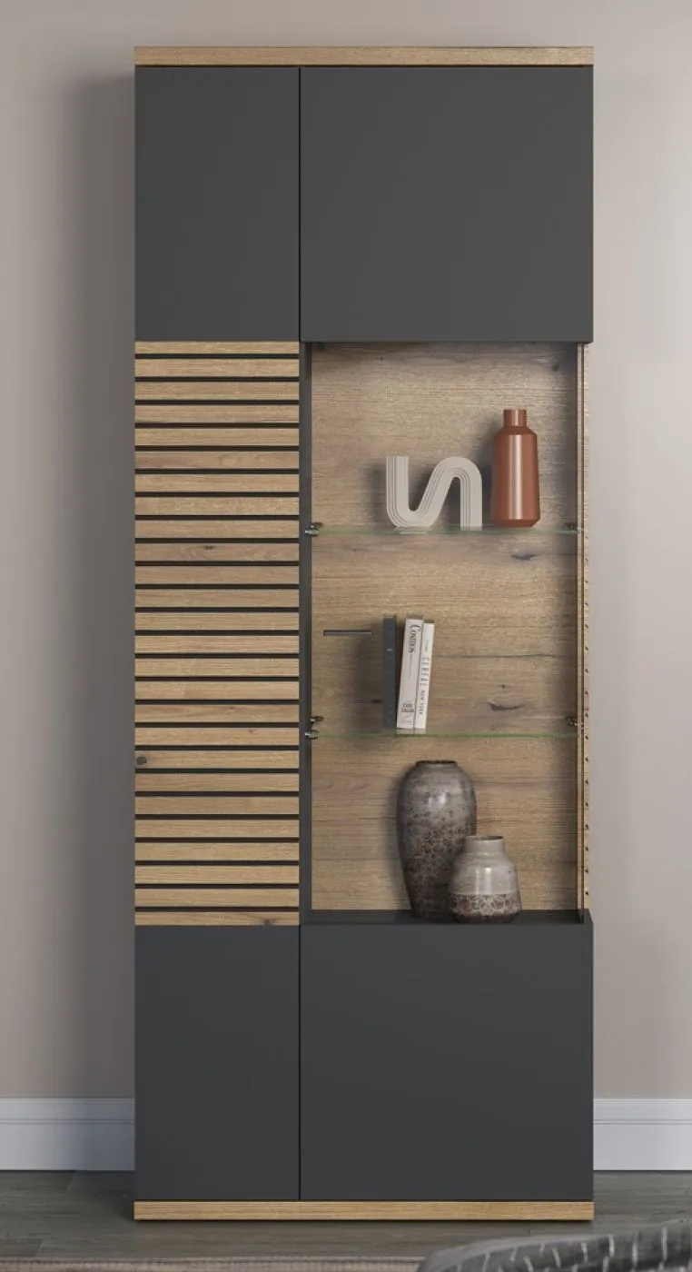 Vitrine Hochschrank Norris | grau / Coast Evoke Oak | verschiedene Größen