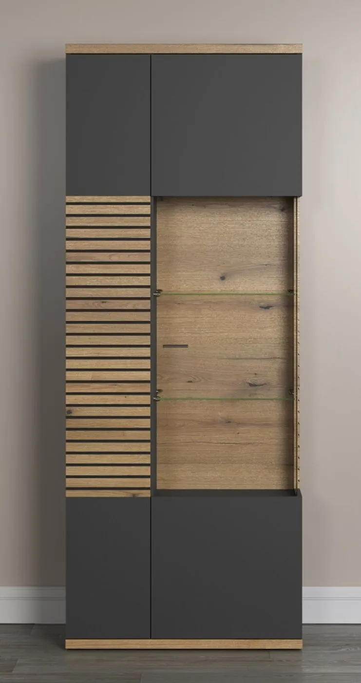 Vitrine Hochschrank Norris | grau / Coast Evoke Oak | verschiedene Größen