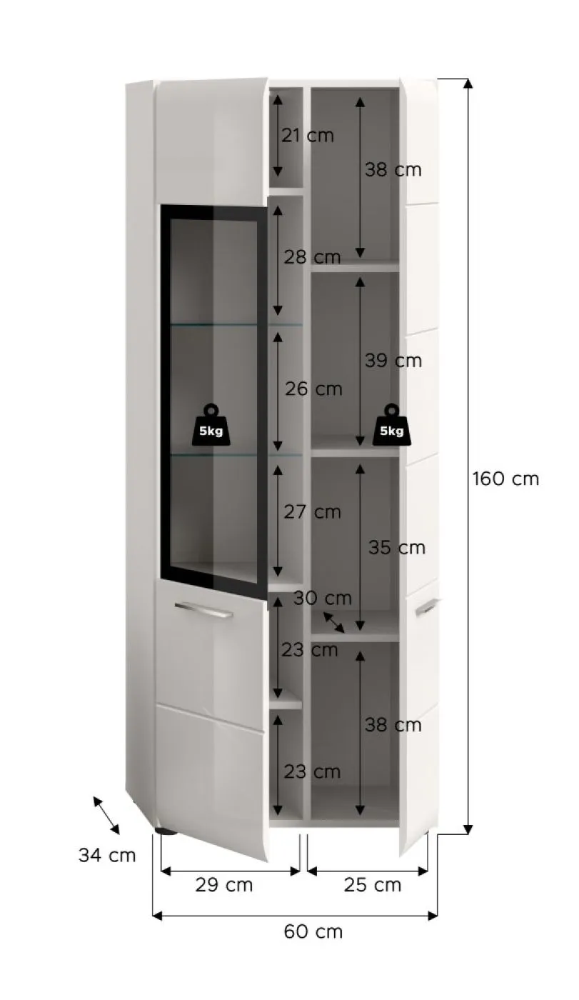 Vitrine Ice 2 | mit 2 Glasböden | weiß / schwarz