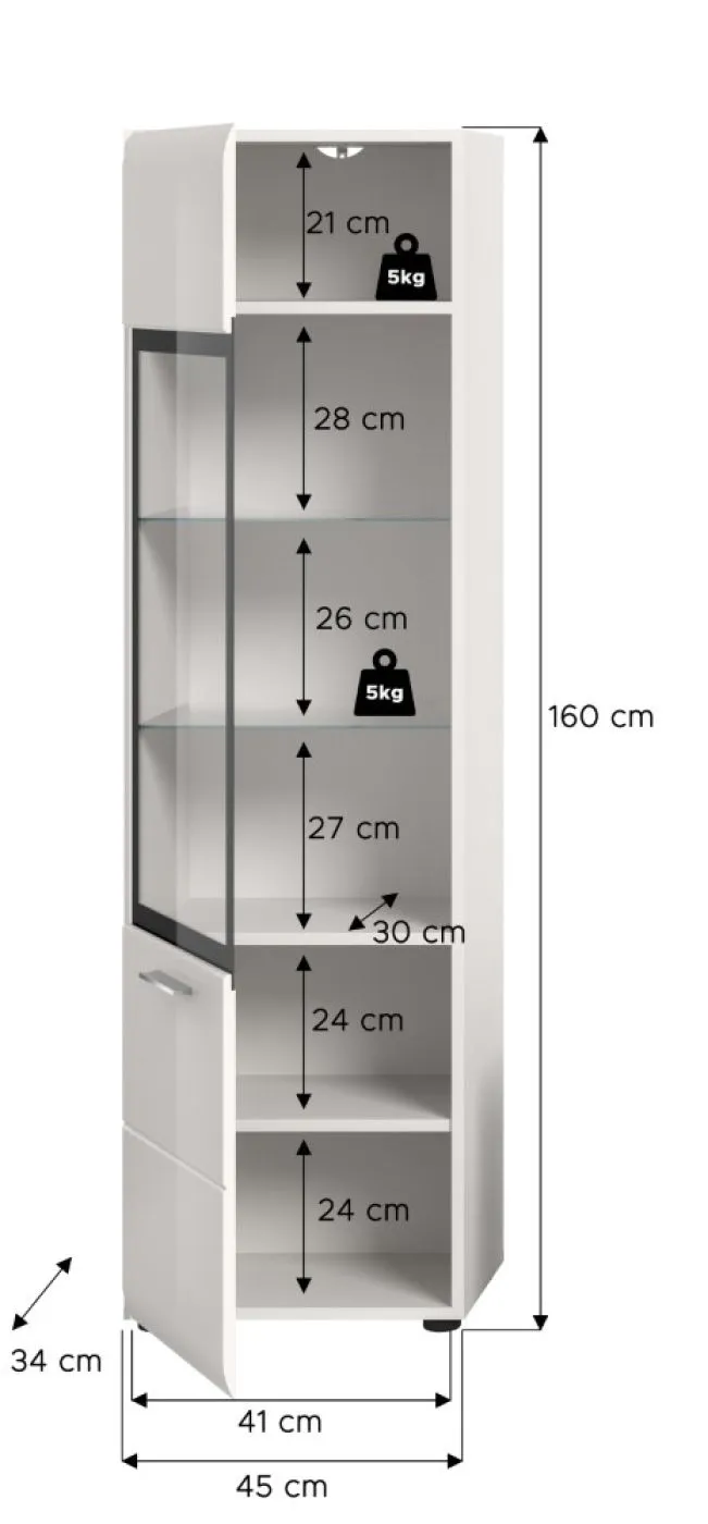 Vitrine Ice | mit 2 Glasböden | weiß / schwarz