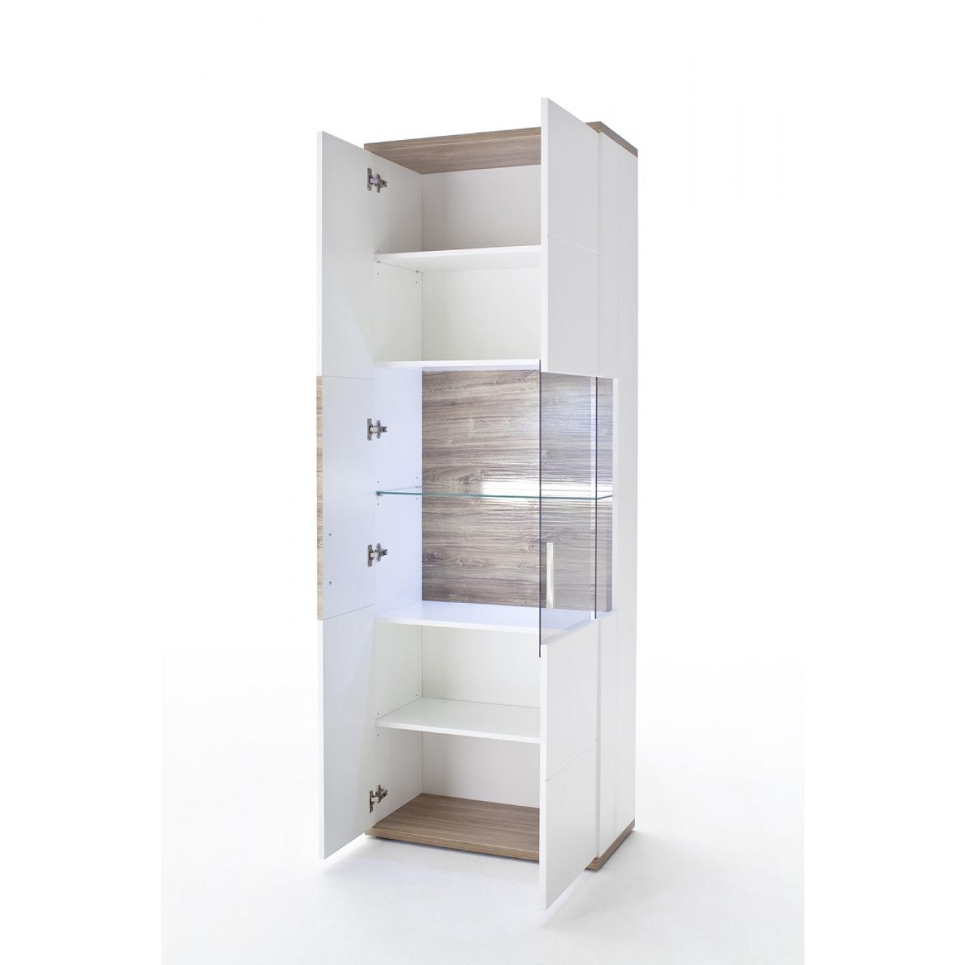 Vitrine (L) Luzern | weiß Hochglanz / Sterling Oak | LED Beleuchtung