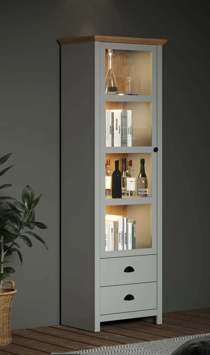 Vitrine Landside | Landhausstil | Lichtgrau / Artisan Eiche