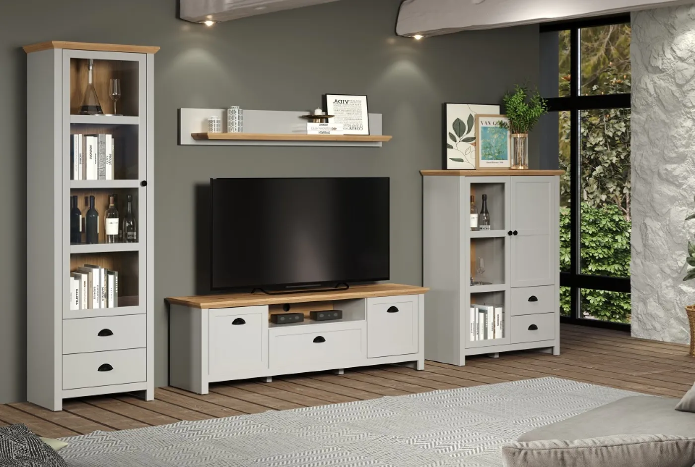 Vitrine Landside | Landhausstil | Lichtgrau / Artisan Eiche