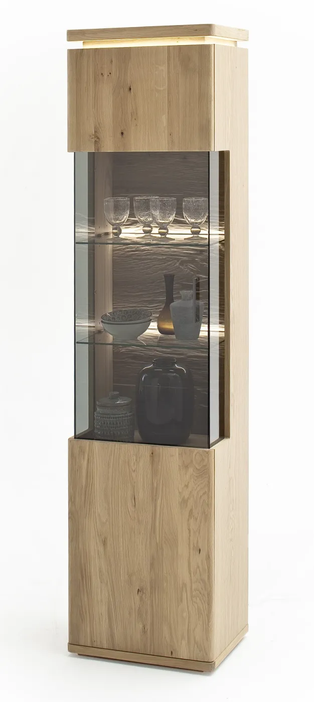 Vitrine links Barcelona | Balkeneiche Bianco / Eiche Bianco | inkl. LED Beleuchtung ohne Rückwandbeleuchtung