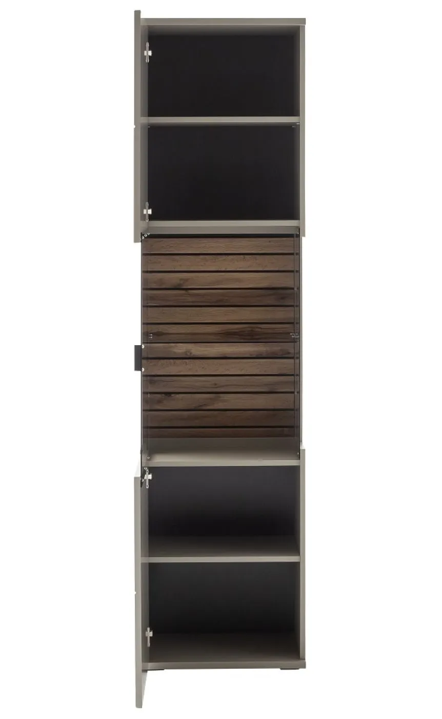 Vitrine Lüttich | Basalt / Wotan Eiche | optional LED Beleuchtung