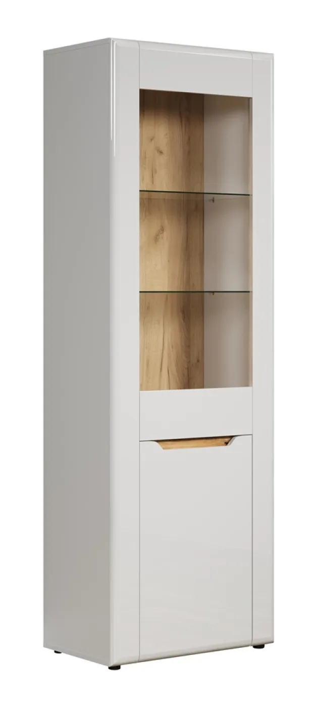 Vitrine Marlon | weiß Hochglanz / Evoke Eiche ohne Beleuchtung