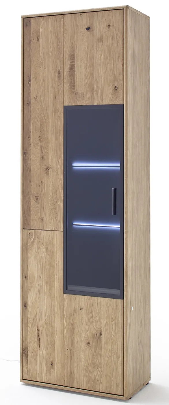 Vitrine Portland | Asteiche Bianco | mit 2-er set LED Band 45 cm