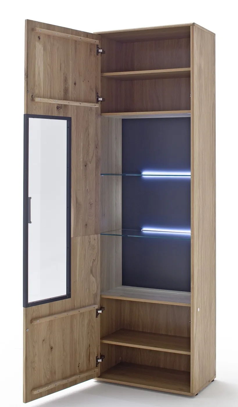 Vitrine Portland | Asteiche Bianco | mit 2-er set LED Band 45 cm
