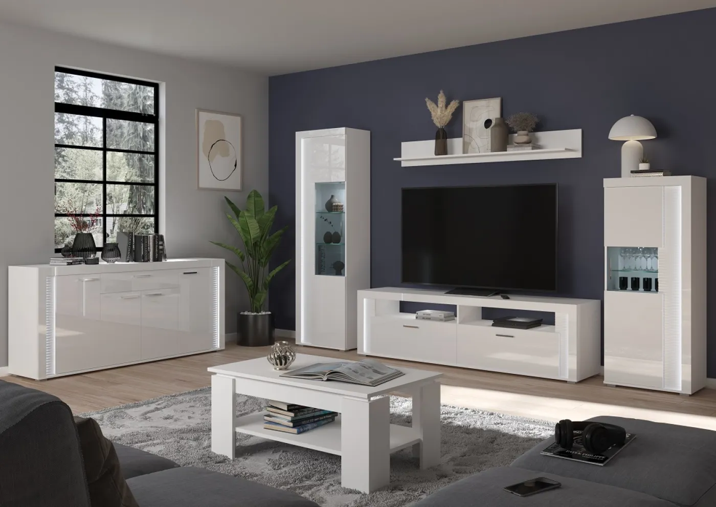 Vitrine Skylight | weiß Hochglanz | inkl. Frontbeleuchtung