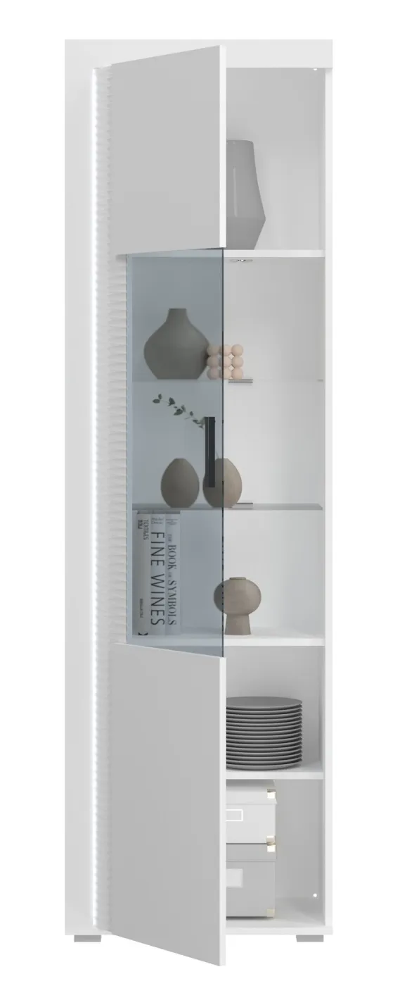 Vitrine Skylight | weiß Hochglanz | inkl. Frontbeleuchtung mit 2er Set LED Glasbodenclip