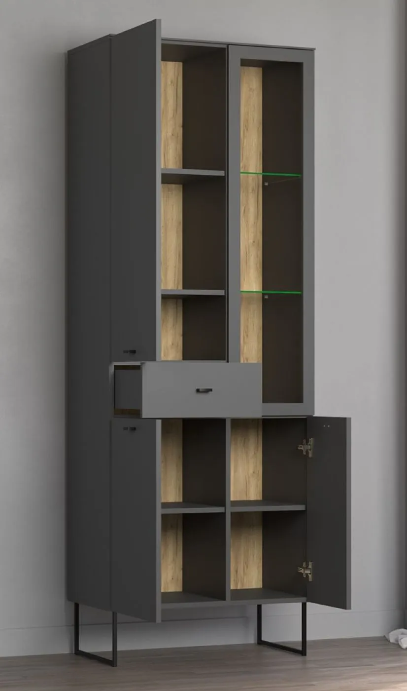 Vitrine Vitrinenschrank Bellugi, Anthrazit Dekor – Ansicht 4