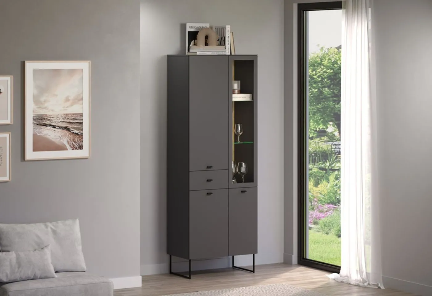 Vitrine Vitrinenschrank Bellugi, Anthrazit Dekor – Ansicht 7