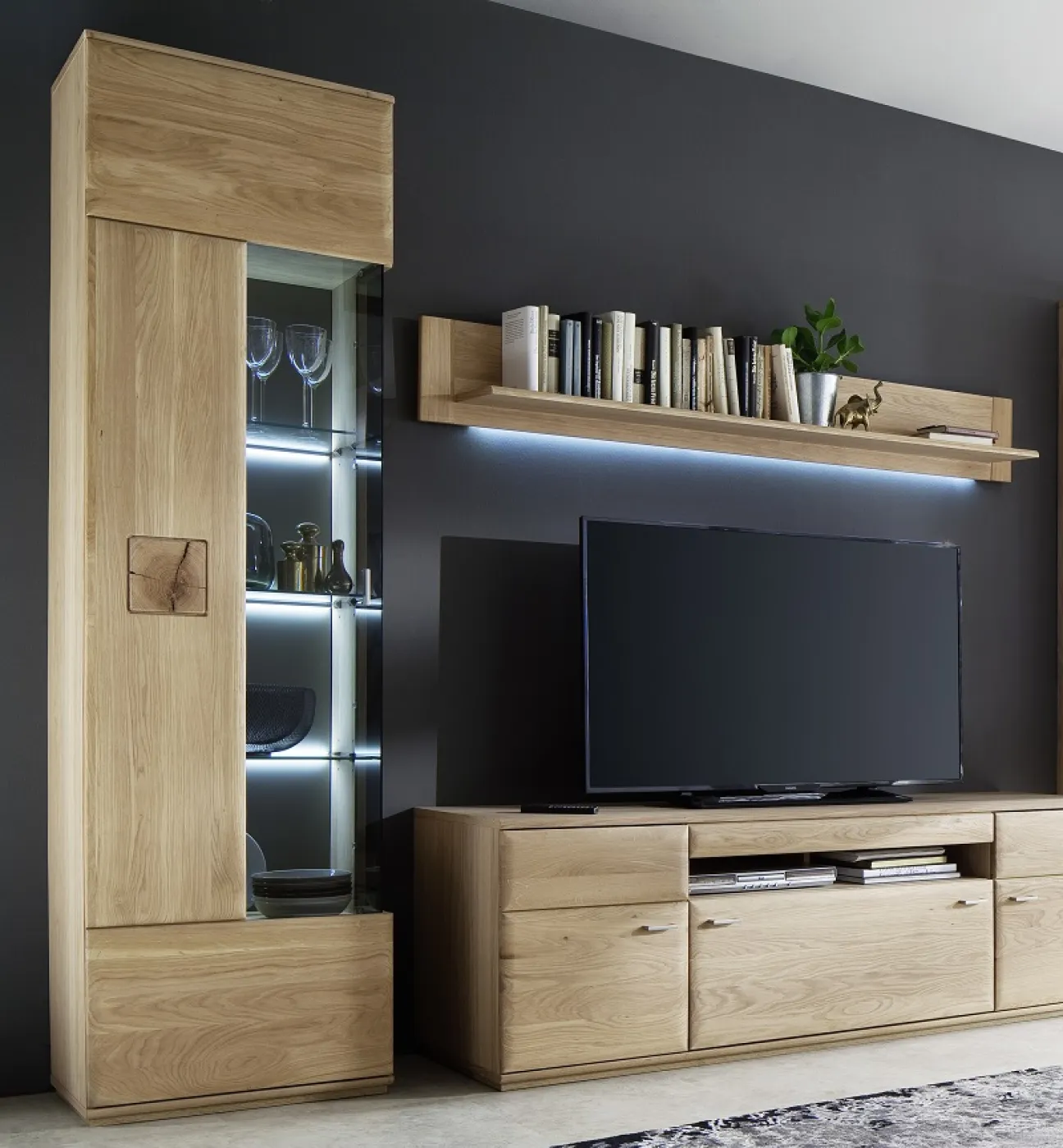 Wandboard Bologna | Eiche Bianco | LED Beleuchtung mit LED Bandbeleuchtung 165 cm