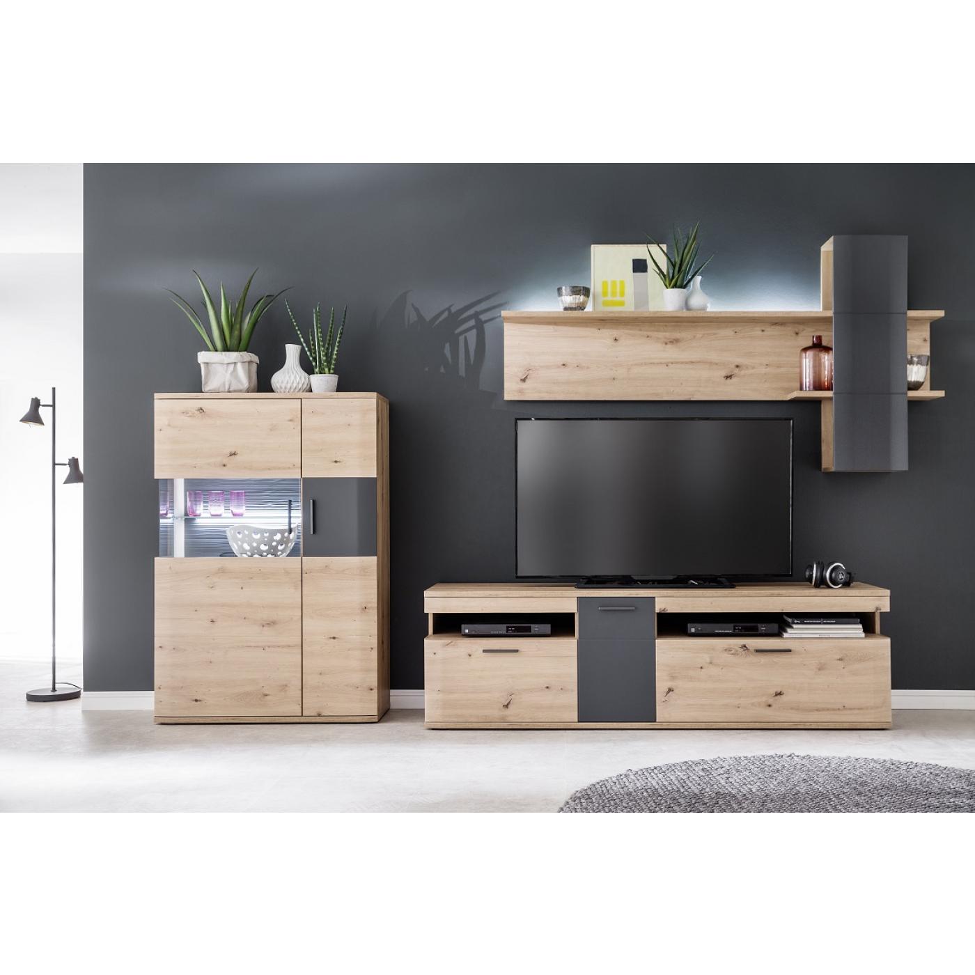 Wandboard Cordona 2 | Balkeneiche / anthrazit | LED Beleuchtung