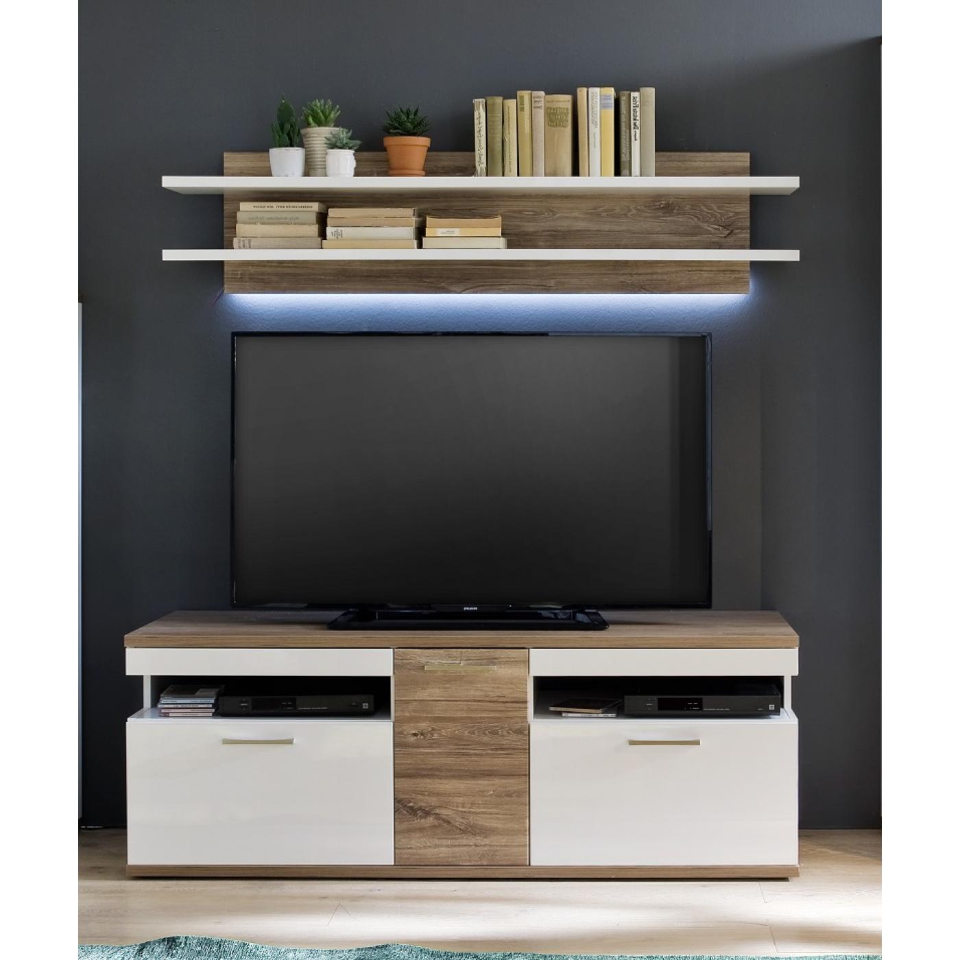 Wandboard Luzern | weiß Hochglanz / Sterling Oak | LED Beleuchtung