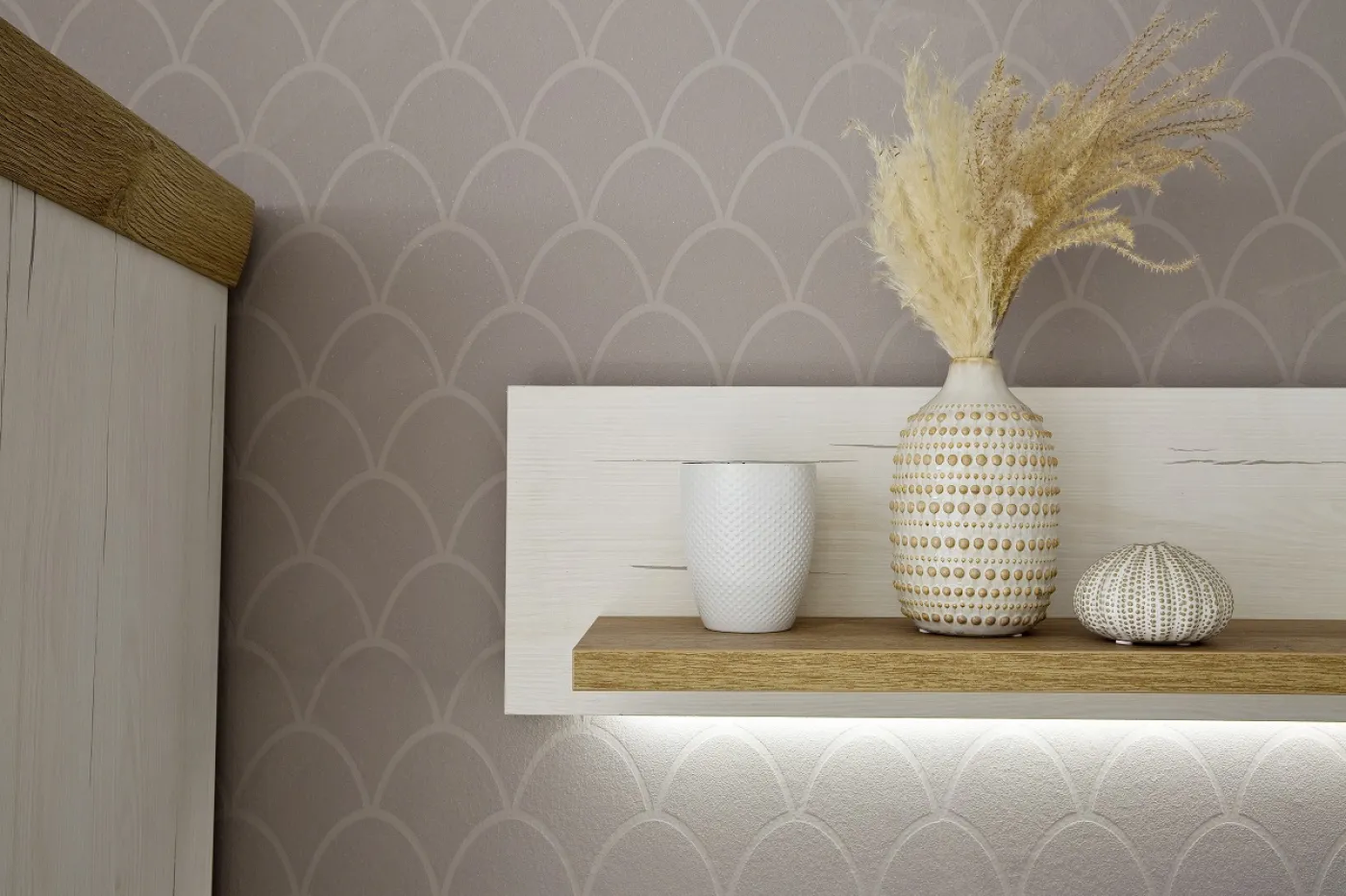 Wandboard Madrid | Pinie Aurelio/ Grandson Oak | LED Beleuchtung mit LED Bandbeleuchtung 165 cm