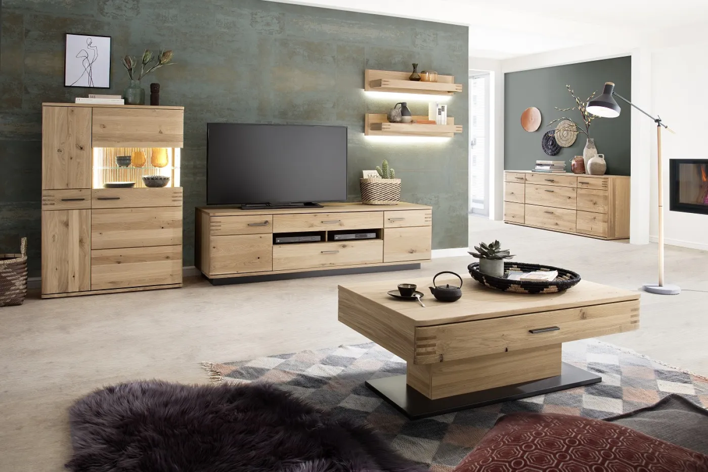 Wandboard Set Salvador | Eiche Bianco | 2-teilig mit 2er Set LED Beleuchtung 85 cm