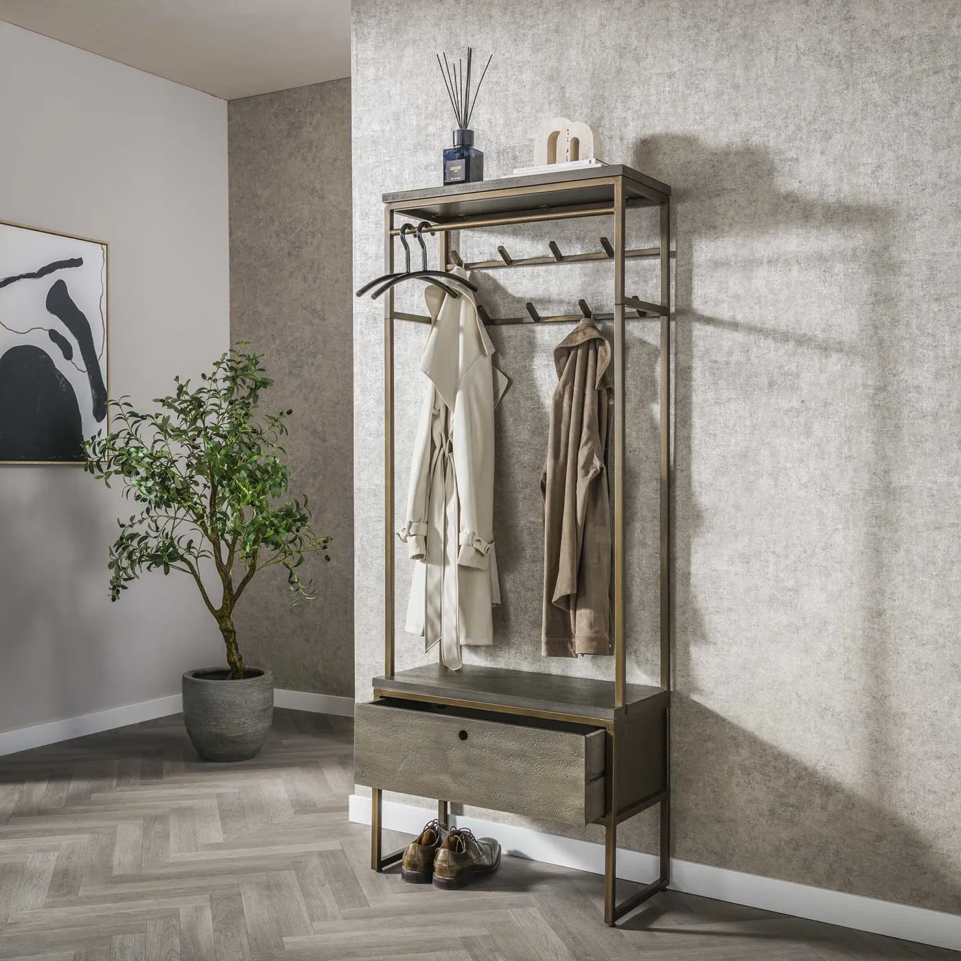 Wandgarderobe Du-Vin | 8 Haken | mit Schublade | Ferro | Antike bronze