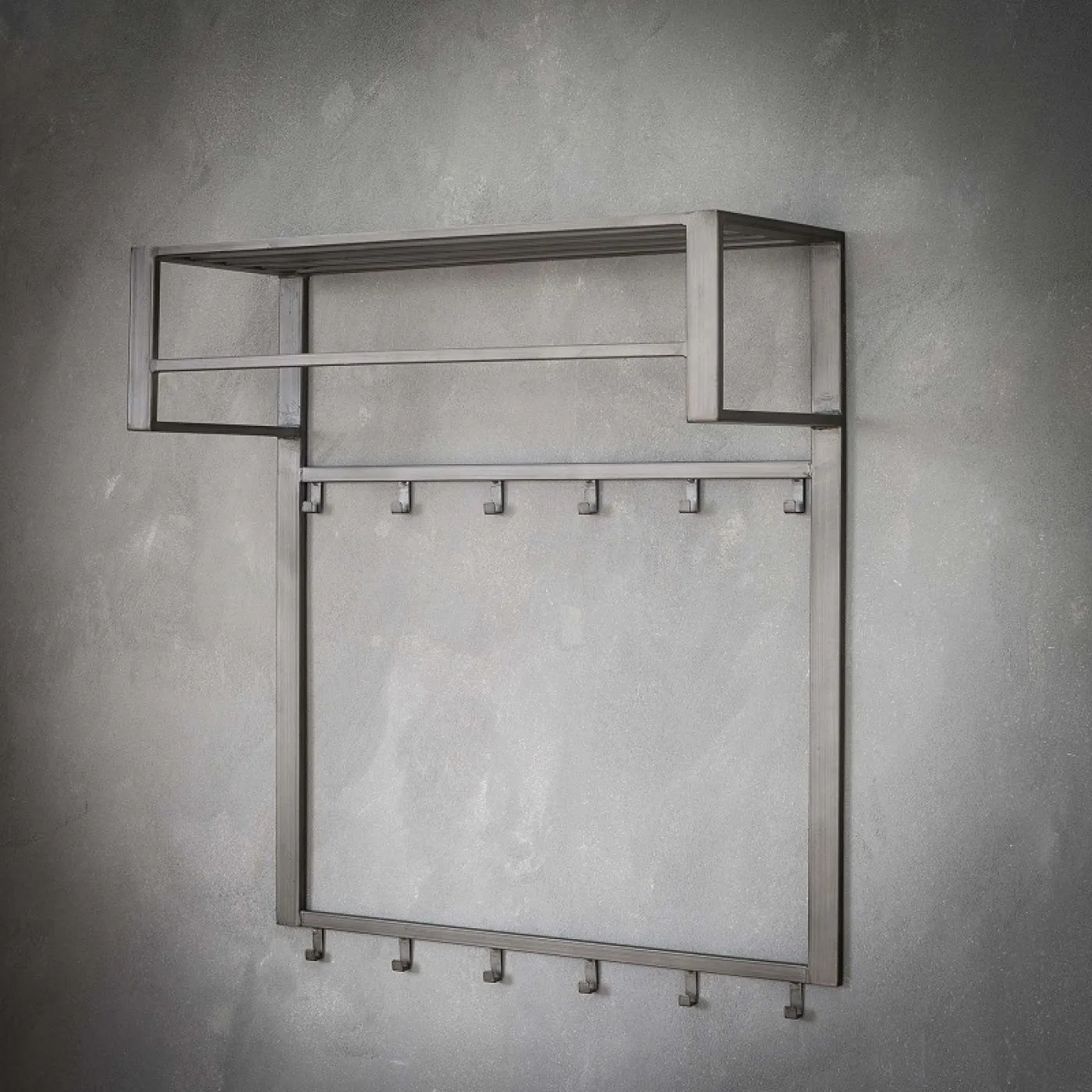 Wandgarderobe Garderobenpaneel Cenn mit Hutablage & 2x6 Haken | Stahl | silber-Finish