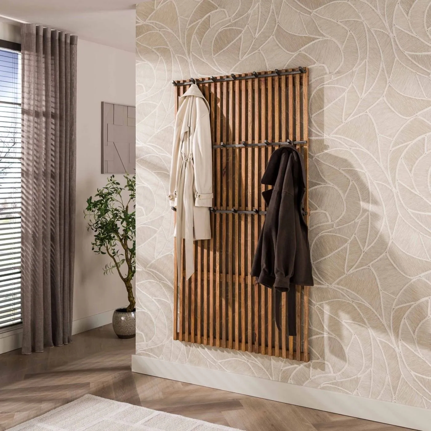 Wandgarderobe Garderobenpaneel Dwina XL | Mangoholz | Sandfarbe