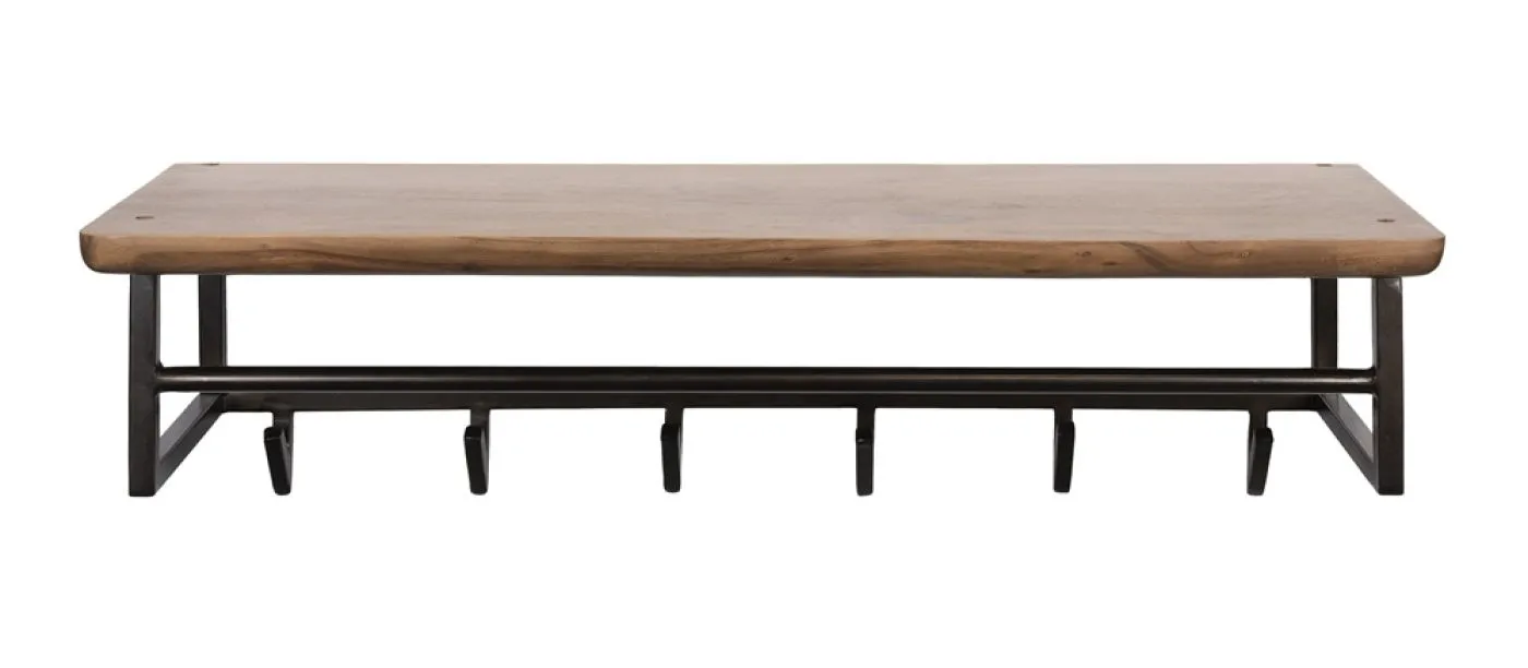Wandgarderobe Garderobenpaneel Kes 2 mit Hutablage & 6 Haken | Akazie massiv | braun