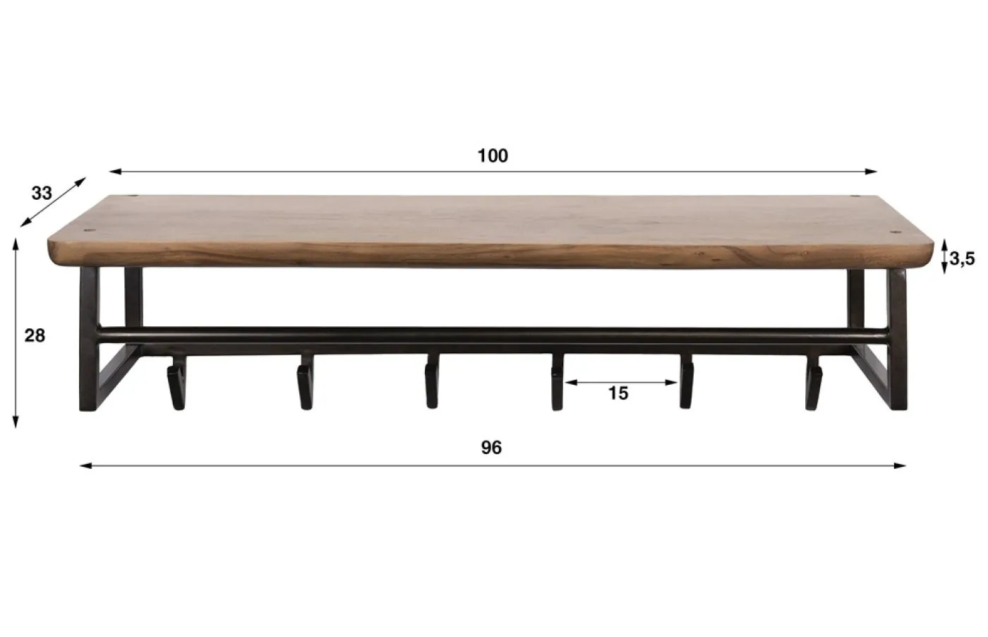 Wandgarderobe Garderobenpaneel Kes 2 mit Hutablage & 6 Haken | Akazie massiv | braun