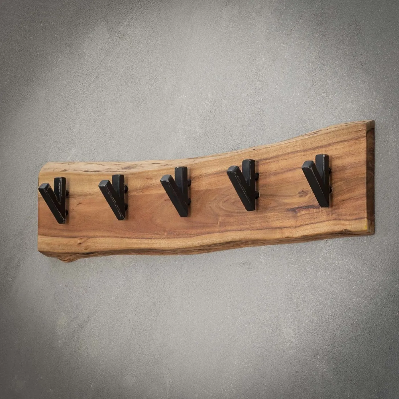 Wandgarderobe Garderobenpaneel Kes 5 Haken | Akazie massiv | natur