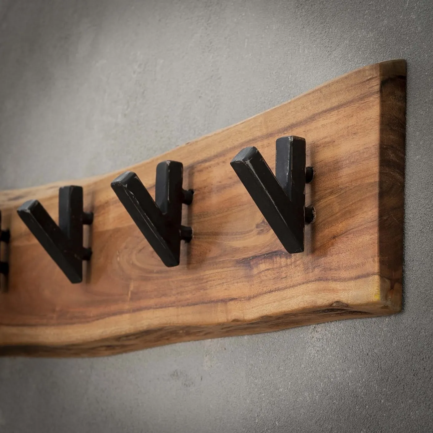 Wandgarderobe Garderobenpaneel Kes 5 Haken | Akazie massiv | natur