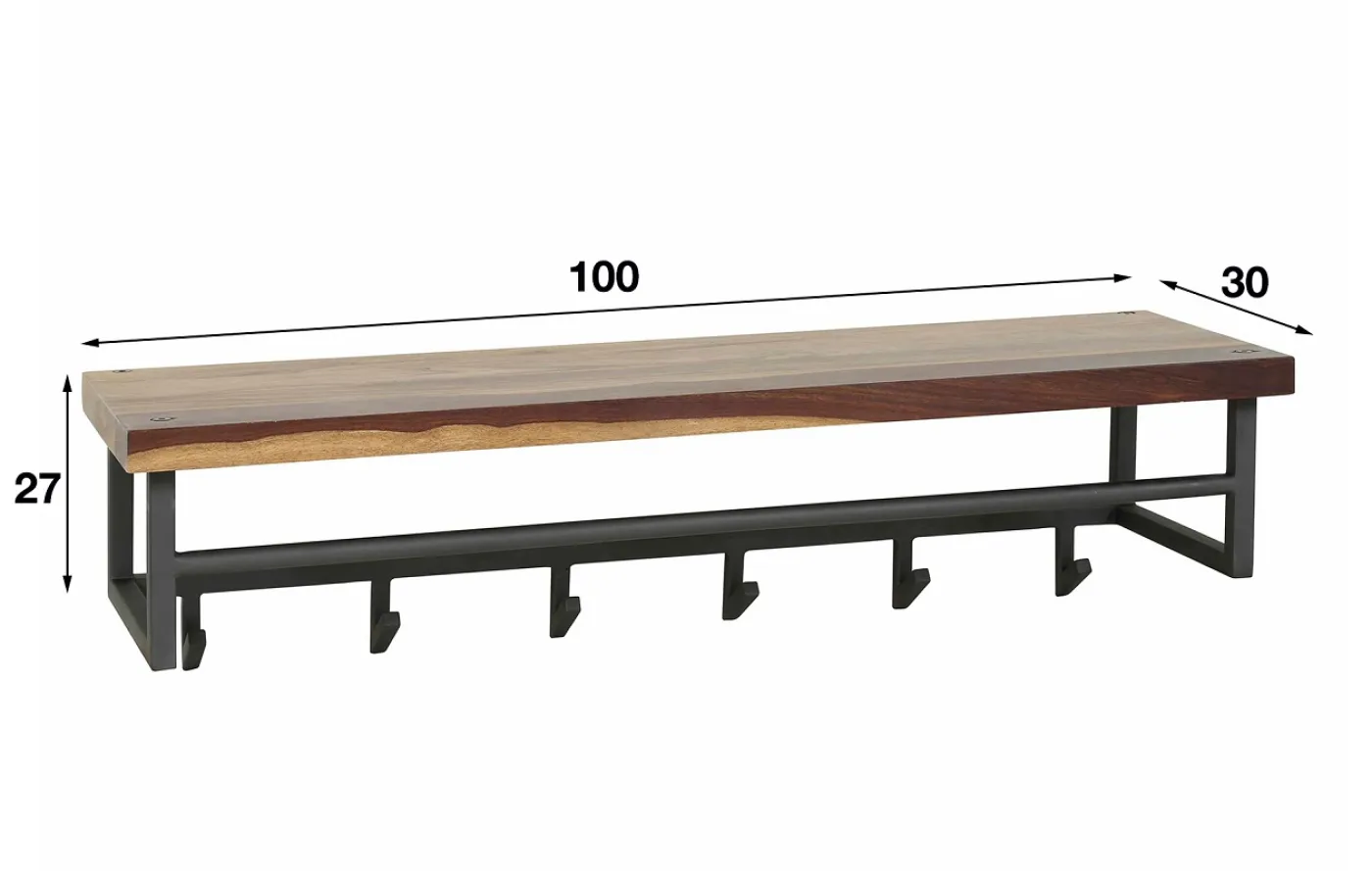 Wandgarderobe Garderobenpaneel Tian mit Hutablage & 6 Haken | Nussbaum massiv